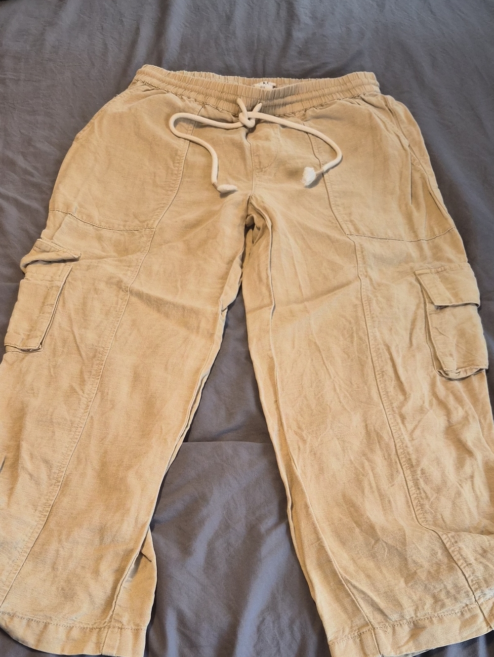 Nicole Miller Tan Cargo Drawstring Utility Pants